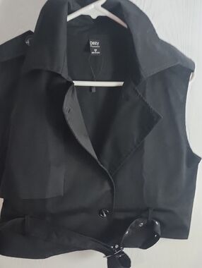 Dazy Black Sleeveless Trench Vest with Belt